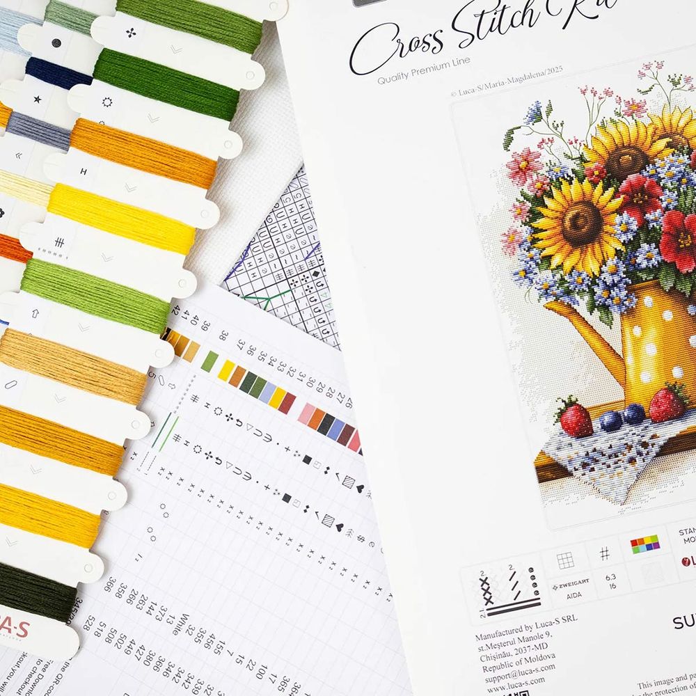 Набор для вышивания нитками Luca-S, Летние цветы, 25х34см