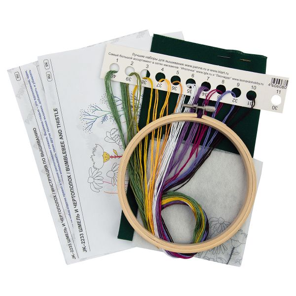 Набор для вышивания нитками Panna, Живая картина Шмель и чертополох, 13х13 см