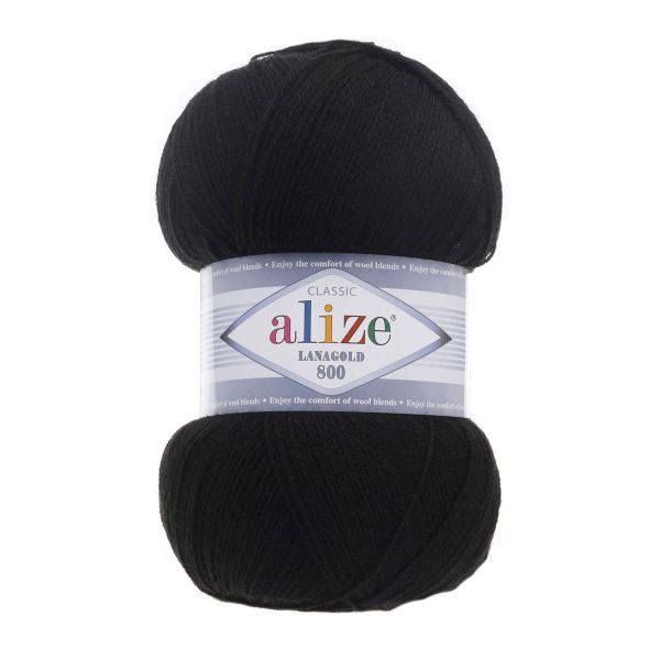 Пряжа Alize (Ализе) Lana Gold 800 / уп.5 мот. по 100 г, 800м, 060 черный A