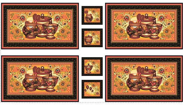 Ткань для пэчворка Peppy Русские традиции панель, отрез 60х110 см, 110 г/м², РТ-03 черный, Peppy