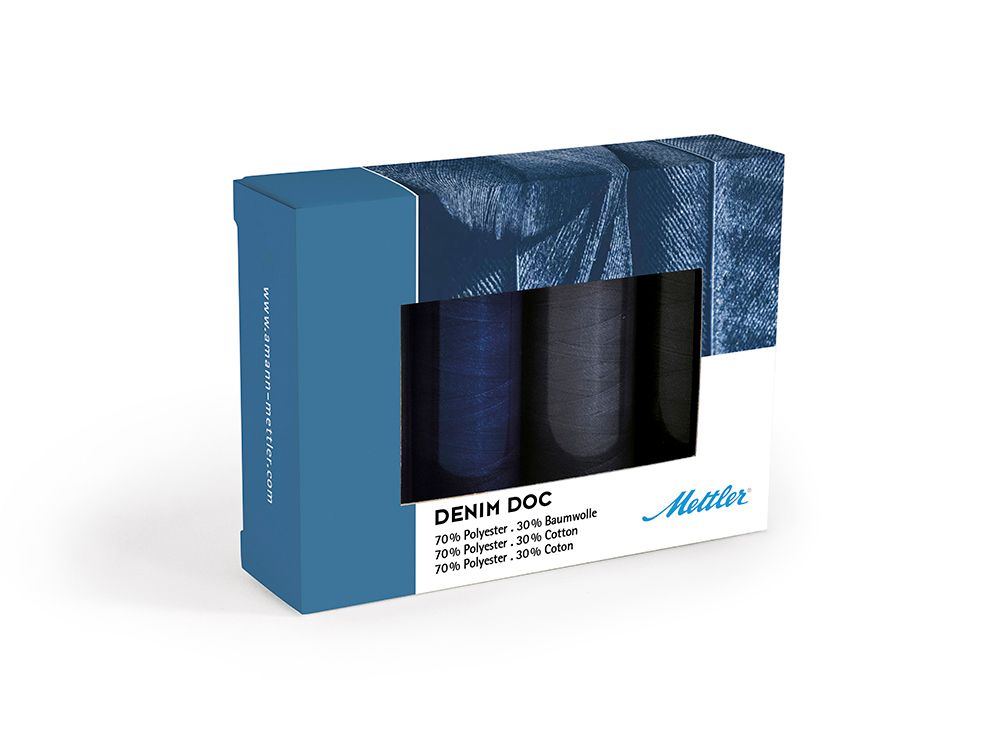 Швейные нитки (набор) для джинсов Mettler Denim Doc 75, 100 м, в подарочной упаковке, 4 катушки, 1 шт