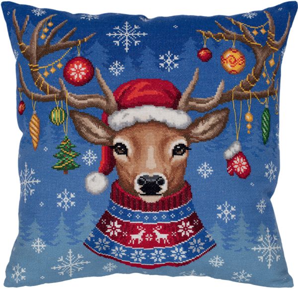 Набор для вышивания нитками Panna, Подушка. Рождественский олень, 40х40 см