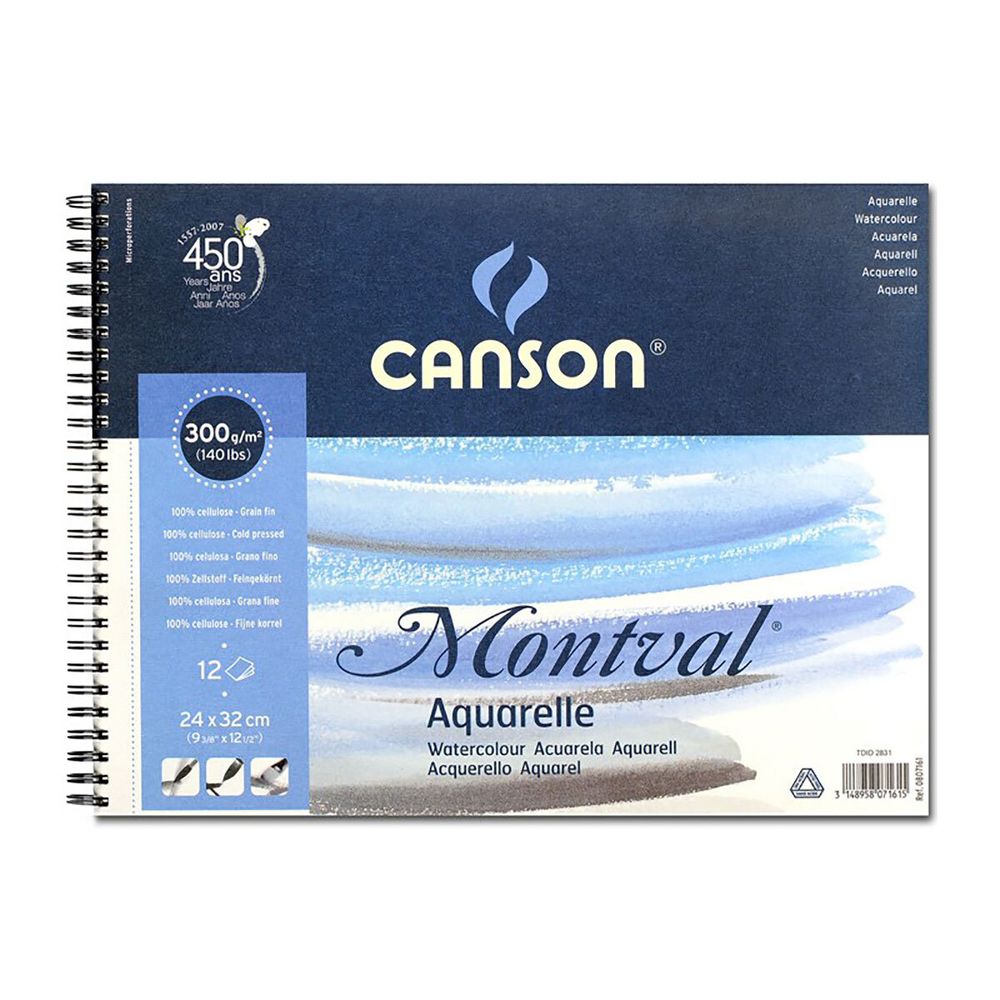 Альбом для акварели 300 г/м², 24х32 см, на спирали 12 л, мелкозернистая, Canson C200807161