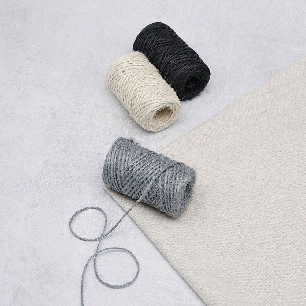 Шпагат джутовый ⌀1.4 мм / 50 метров (50 г), 2-ниточный, 1200 текс, евробобина, 3 шт, ассорти 4 (белый, серый, черный)