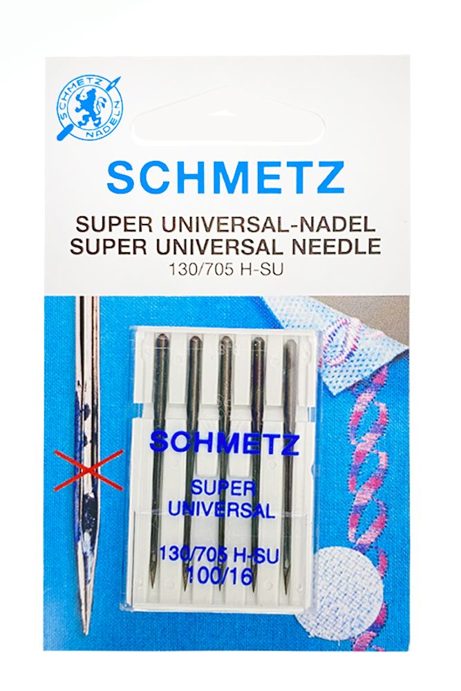 Иглы для швейных машин стандартные покрытием антиклей Schmetz 130/705H-SU №100, 5 игл