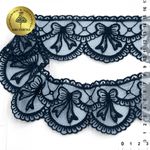 Кружево на сетке с матовой нитью с бантиками 60 мм, диз. 196, цв.т.синий уп. 13.71 м, Kruzhevo