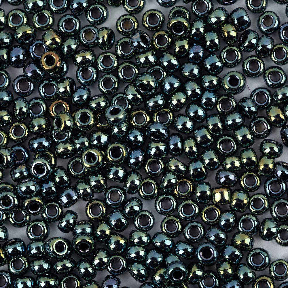 Бисер Miyuki Round 11/0 (2.1 мм), 2 мм, 25 г (5х5 г), №0456 сине-зелёный бензиновый, Япония