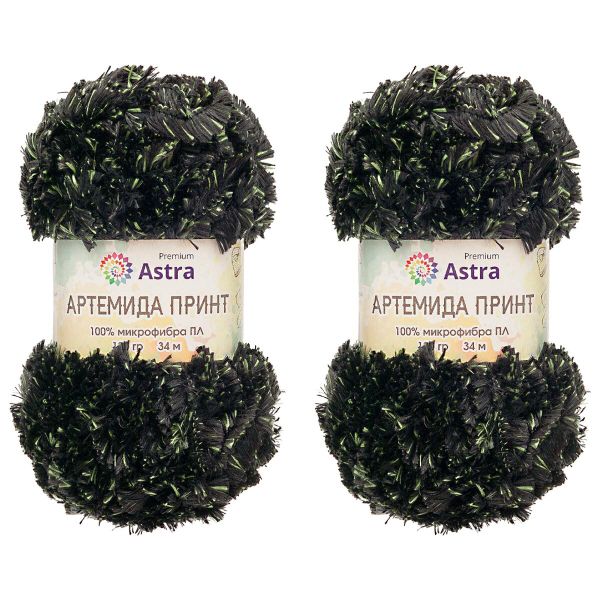 Пряжа Astra Premium (Астра Премиум) Артемида Принт / уп.2 мот. по 100 г, 34 м, 05 черный/зеленый