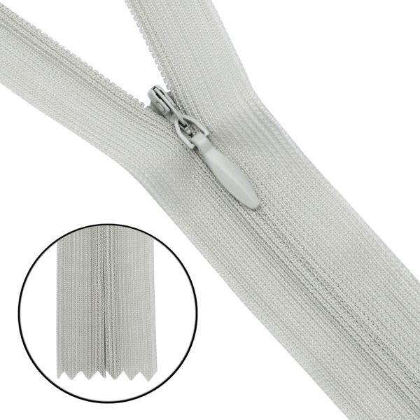 Молния потайная (скрытая) Т3 (3 мм) 1 зам., н/раз., 20 см, нейлон, F313 св.серый, 10 шт