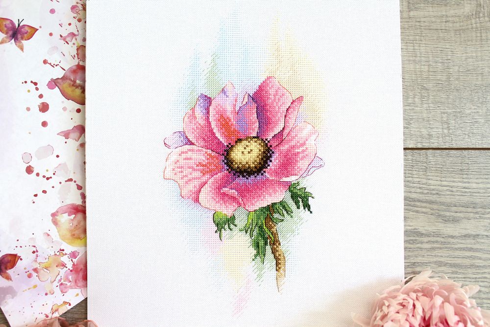 Набор для вышивания нитками МП Студия (Акварель), Розовый Анемон, 16х28 см
