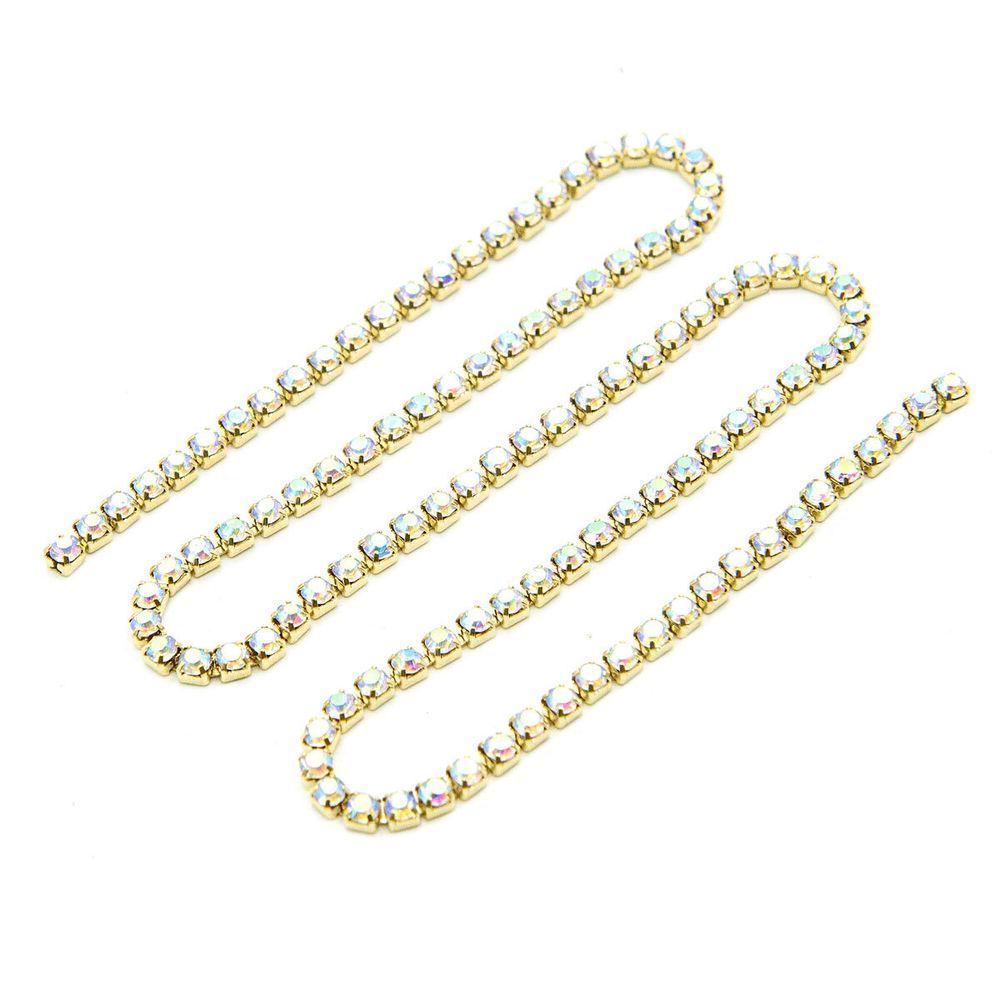Стразовые цепочки (золото), цвет: белый с AB покрытием, размер 2 мм, 30 см/упак., ЦС002ЗЦ2
