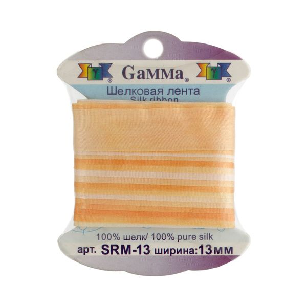 Лента (тесьма) шелковая 13.0 мм / 9.1±0.5 метров, M036 св. оранжевый/оранжевый, Gamma SRM-13