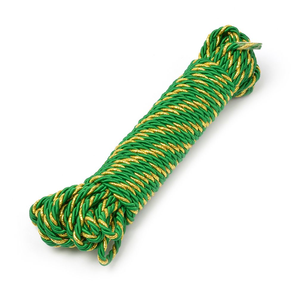 Шнур витой ⌀5.0 мм / 10 метров, зеленый/золото