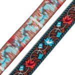 Лента (тесьма) жаккардовая 33.0 мм / 7 метров, алые/голубые цветы, 11820