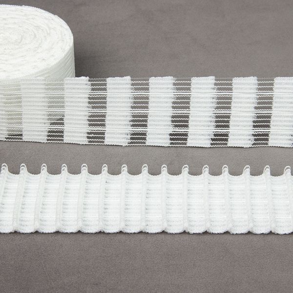 Лента (тесьма) шторная: сборка параллельная (1:2) 50 мм / 50 метров, (3 шнура) для велкро, белый, С01/50