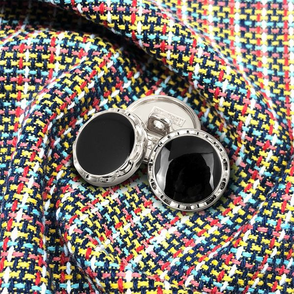 Пуговицы на ножке металлические 24L=15мм, С-MP33 цв.серебро/черный, 10 шт