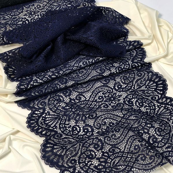 Кружево бельевое эластичное 225 мм / 120 м, 40992 цв.L061 т.синий, Kruzhevo