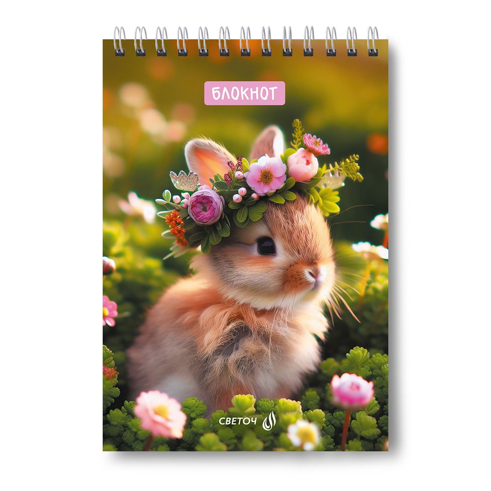 Блокнот на гребне, выборочный лак, A5 60 л., 4 шт, клетка, Лесными тропками 01257, Светоч Б131