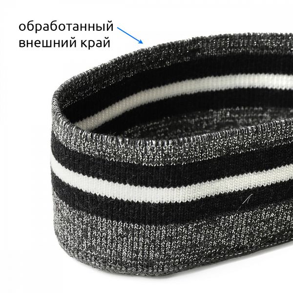 Подвяз (довяз) трикотажный 3.5х80 см, серый с люрексом с т.серыми и белой полосами, 100% п/э, 5 штук