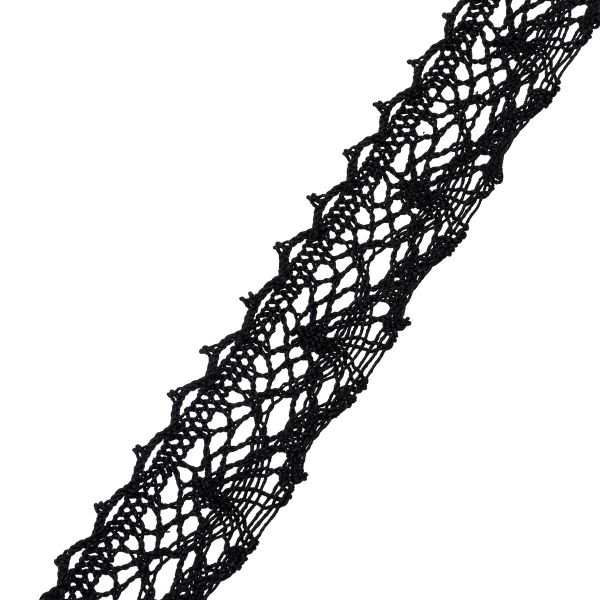 Кружево вязаное (тесьма) 35 мм / 25 метров, 90%  х/б, 10% пэф, рис.35.01.199, черный, С3749Г17