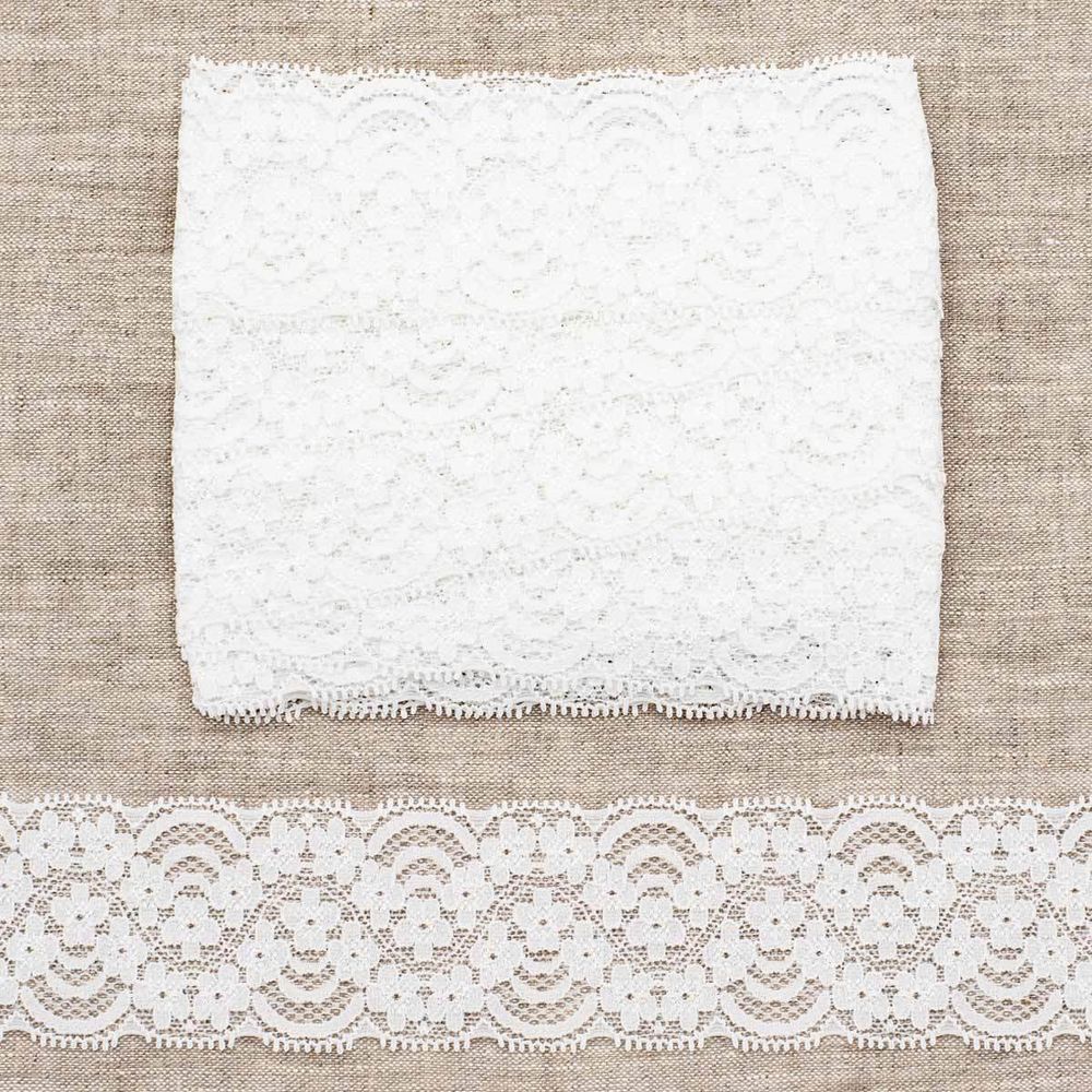 Кружево эластичное (стрейч) 52 мм, 5 м, ±4 см, белый