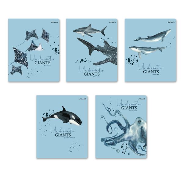 Тетрадь ученическая общая, софт тач, A5+ 96 л. на скобе, белизна 100%, 5 шт, клетка, 000352 Подводная одиссея, Светоч 96ТСК5_12_3_1