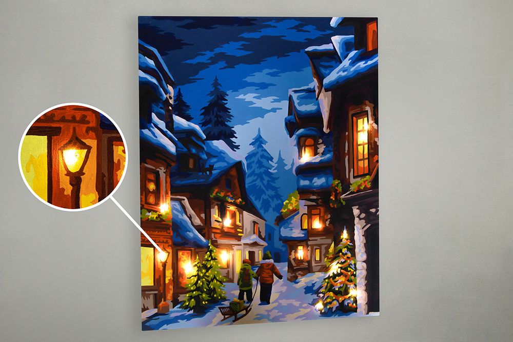 Картина по номерам Фрея, со светодиодами Зимняя улочка, 50х40 см