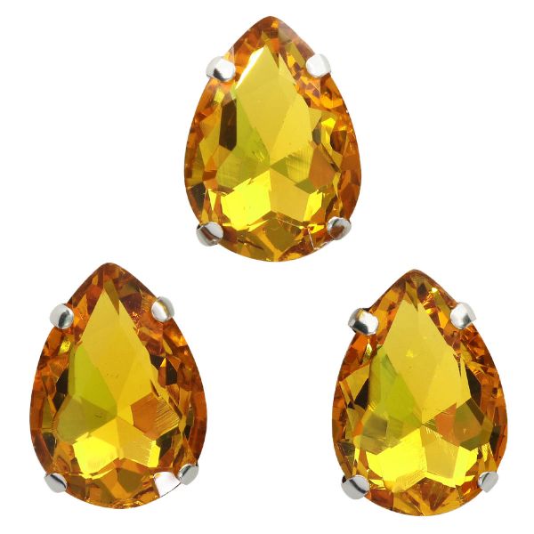 Хрустальные стразы в цапах формы капля, желтый 13х18 мм, 3 шт., АЦ004НН1318