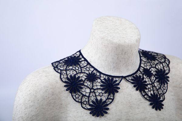 Пришивной кружевной воротник гипюр 65 мм, 5 пар Турция, т.синий, Gamma VGM-65-05M