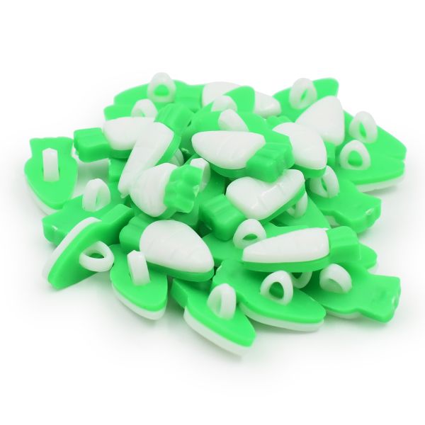 Пуговица Морковка 28L (18мм) на ножке, пластик (зеленый/белый), 32 шт