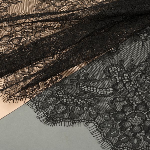 Кружево шантильи (реснички) 240 мм, цв.02 черный, уп. 3 м, Kruzhevo