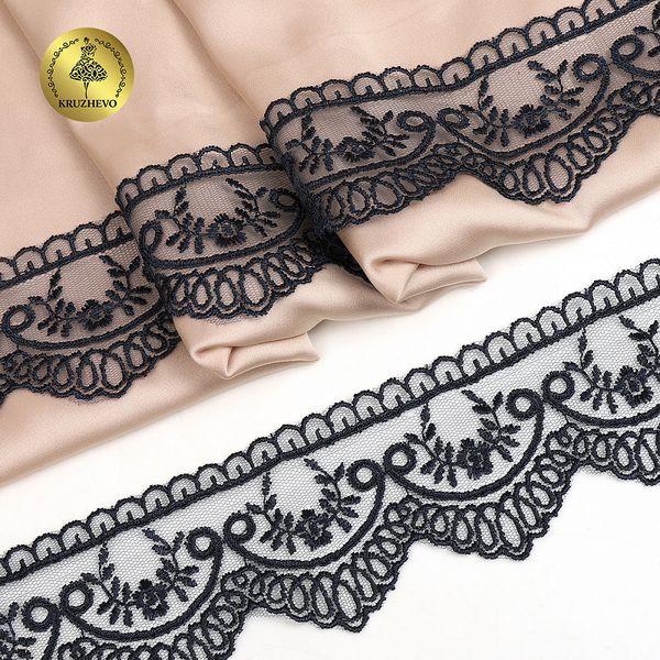 Кружево на сетке 50 мм, TR.1158A, 03 т.синий, 12м, Kruzhevo