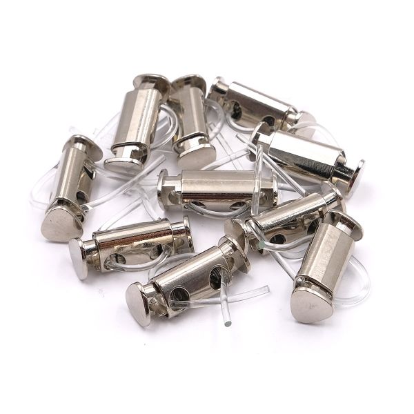 Фиксатор (зажим) для шнура металл 2 отв., 25х8.9 мм, ⌀4.4 мм, металл, Silver (серебристый), MFR11, 10 шт