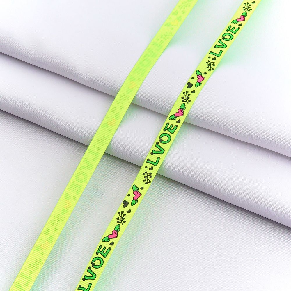 Лента репсовая (в рубчик) с рисунком 10.0 мм / 45.72 метра, ID 1083, цв. св. зел, 24484