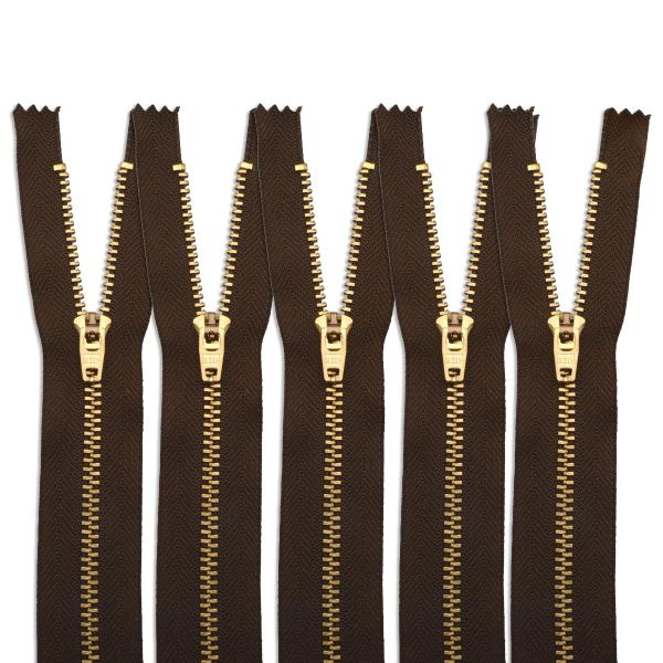Молния металл джинсовая Т5 (5 мм) 1 зам., н/раз., 16 см, коричневый, 39098/16-3, 10 шт