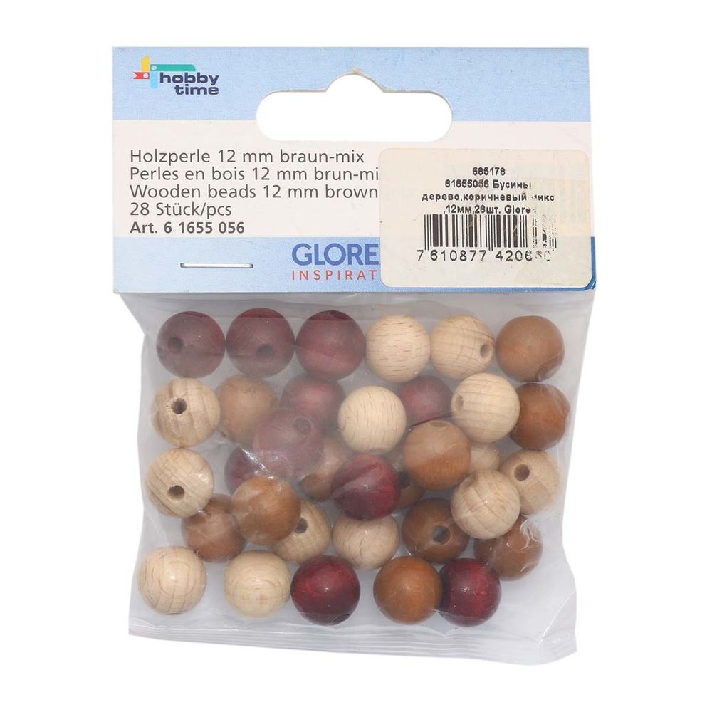 Бусины дерево коричневый микс, 12 мм, 28 шт, Glorex /TOS/