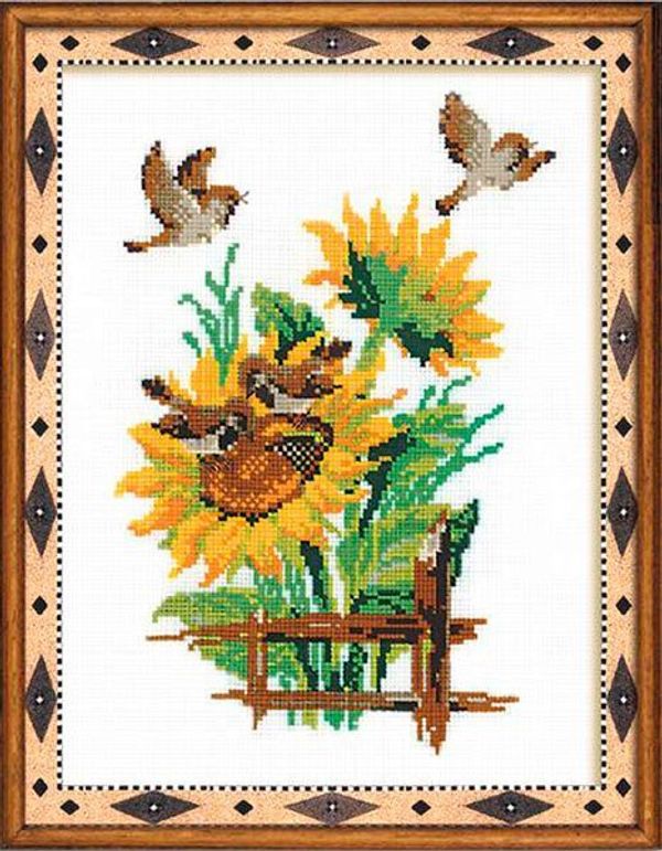 Набор для вышивания нитками Риолис, Воробьи 30х40 см