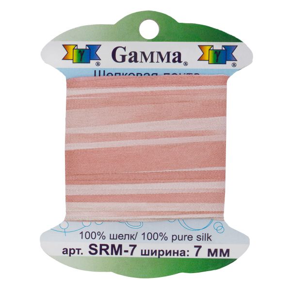 Лента (тесьма) шелковая 7.0 мм / 9.1±0.5 метров, M004 бл.розовый/гр.розовый, Gamma SRM-7