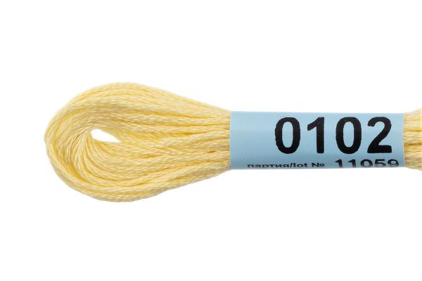 Мулине Gamma 100% хлопок, цв.0102 св.лимонный, 24 мотка по 8 метров