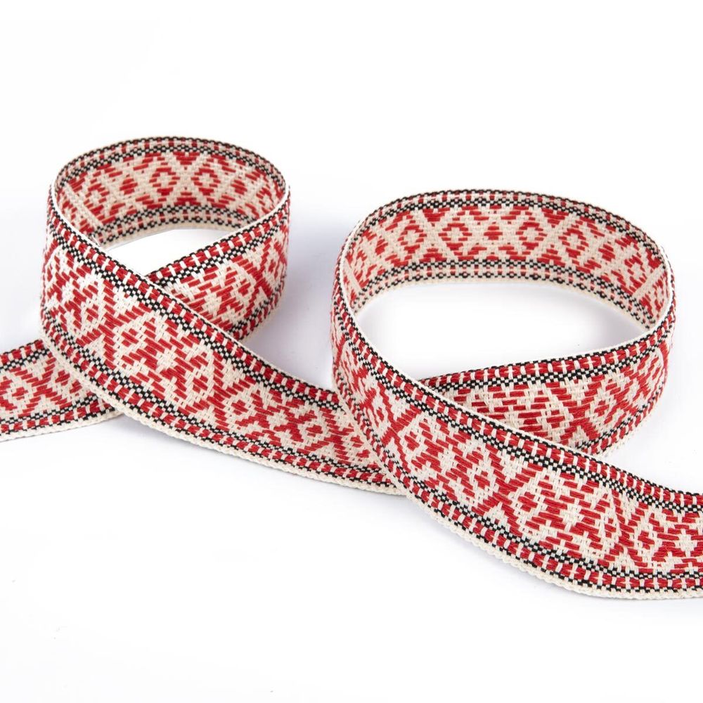 Лента (тесьма) жаккардовая 38.0 мм / 25±1 метров, для пояса, рис 9860 сурово/красный №4, Gamma С3822