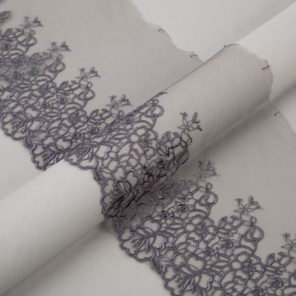 Кружево на сетке 190 мм / 10 м, серый, Gamma GKM-1903