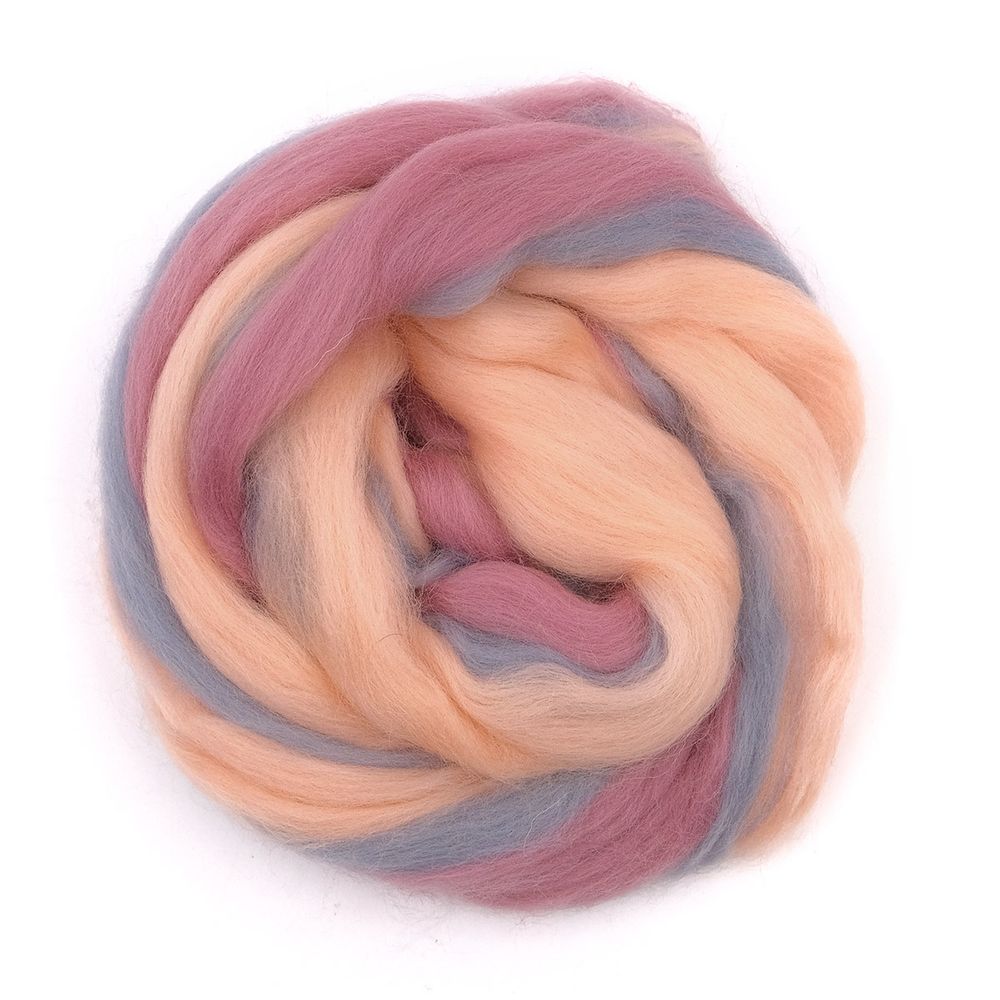 Лента для валяния меланж полутонкая, 100% шерсть, 50гр Камтекс (меланж 23 422)