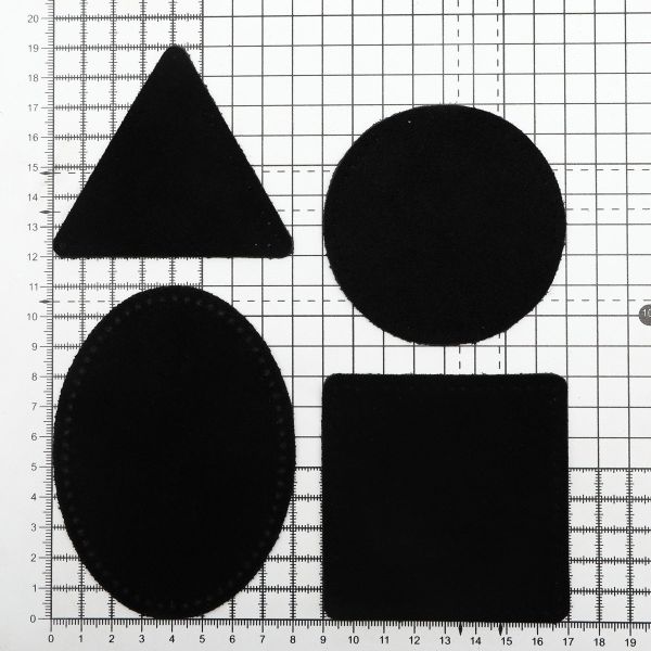 Набор заплаток пришивных из замши, круг, квадрат, треугольник, овал 8см, с перфорацией, 4 шт (20 черный), 59743