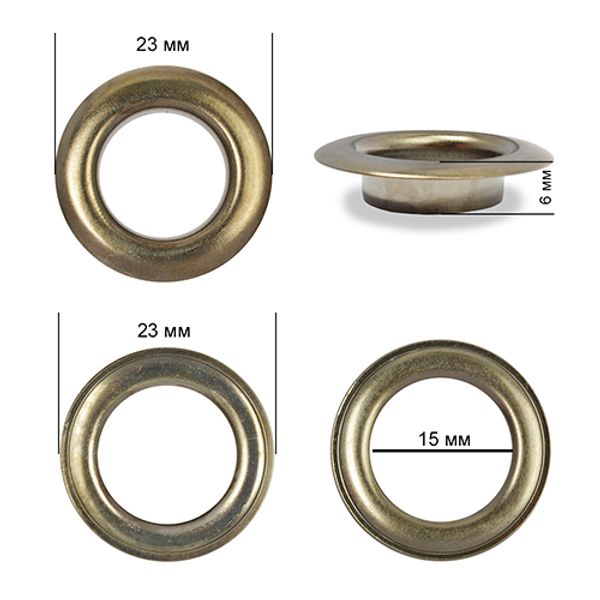 Люверсы металл ⌀15.0 мм (внутр.), внешн. ⌀23 мм (внутр.), h6 мм (внутр.), №28, сталь, цв. никель черный, 200 шт, TBY