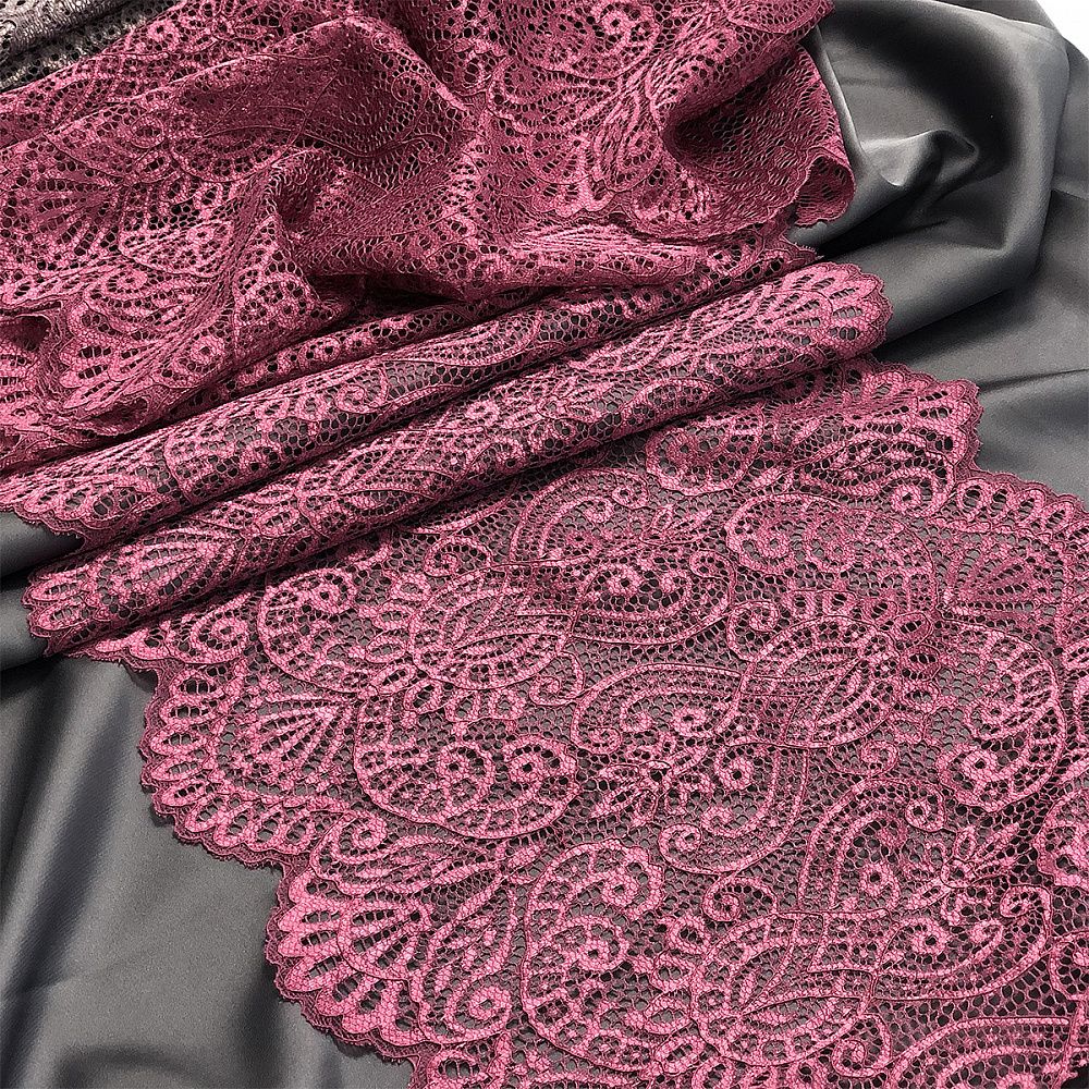Кружево бельевое эластичное 240 мм / 25 м, 40992, цв.2925 розовый рубин, Kruzhevo