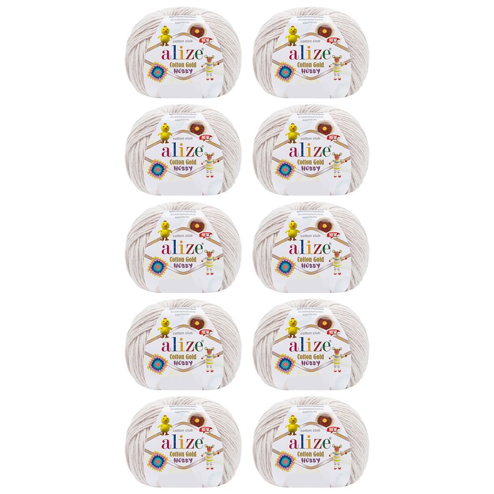 Пряжа Alize (Ализе) Cotton Gold Hobby New / уп.10 мот. по 50 г, 165 м, 599 светло-бежевый