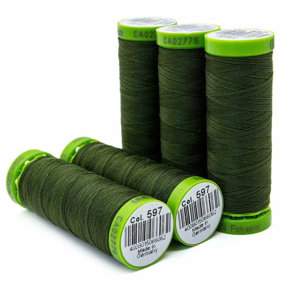 Нитки для тонких тканей Gutermann Extra Fine 150, 200м, 597 т.хаки, 5 катушек