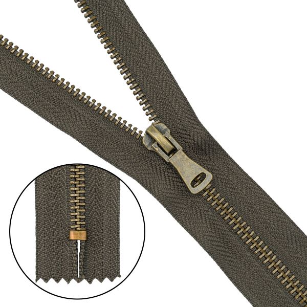 Молния металл Т5 (5 мм) 1 зам., н/раз., 18 см, антик, 078 хаки, 10 шт