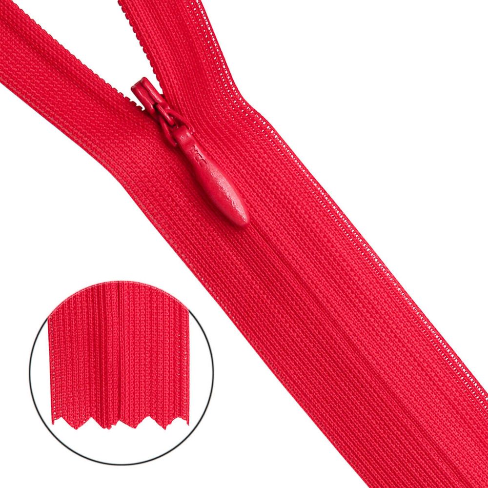 Молния потайная (скрытая) Т3 (3 мм) 1 зам., н/раз., 50 см, красный нейлон, 31321 / 50, 10 шт