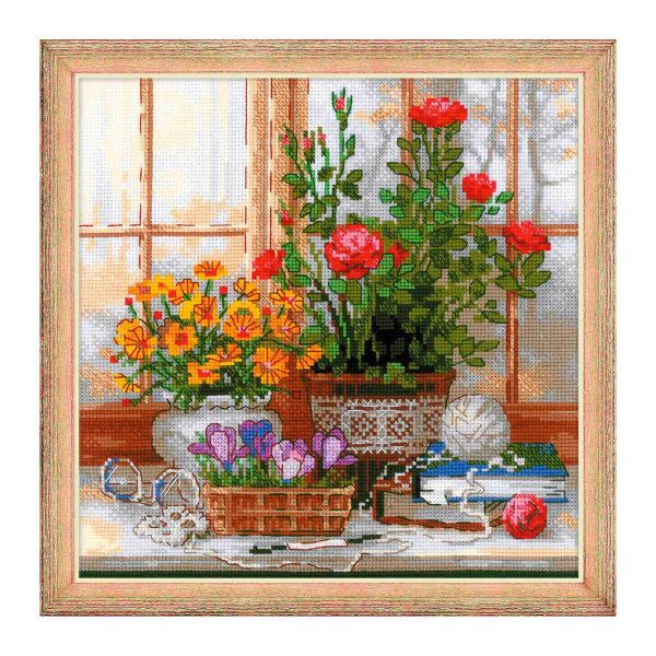 Набор для вышивания нитками Риолис, Крокусы на окошке 21х 27х0.3см